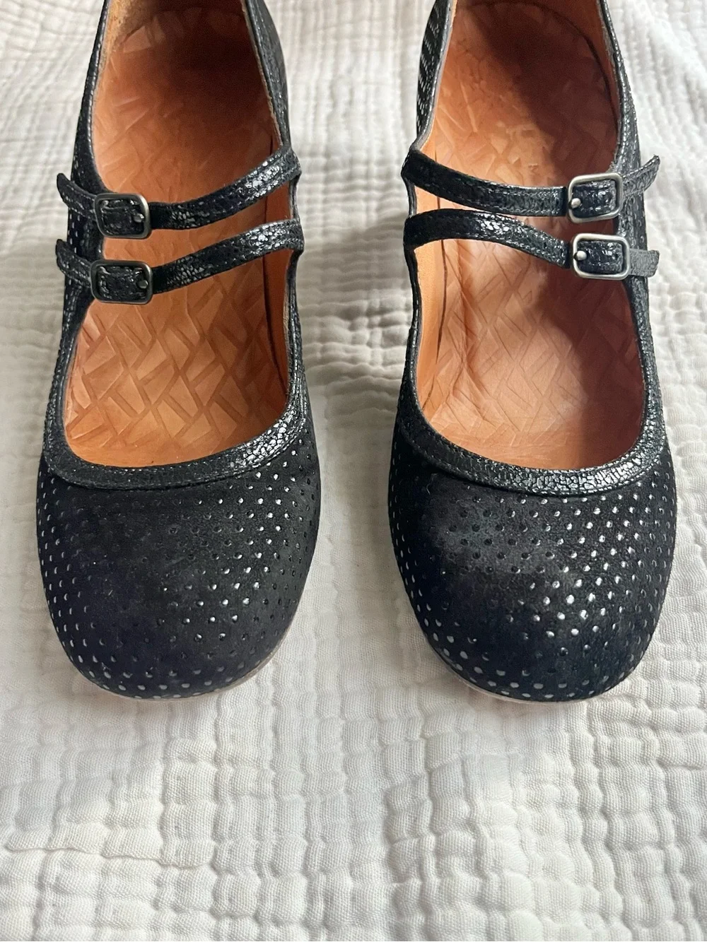 Chie Mihara Black Double Strap Buckle Heels Mary Jane Pumps 38